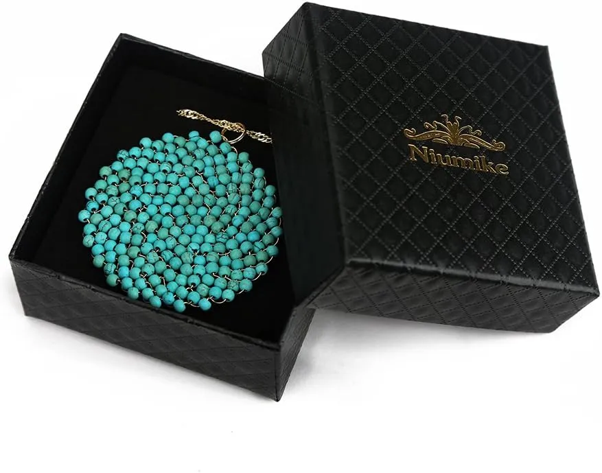 Niumike Handmade Crystal Circle Pendant Necklace for Women Disc Long Statement Necklaces with Box