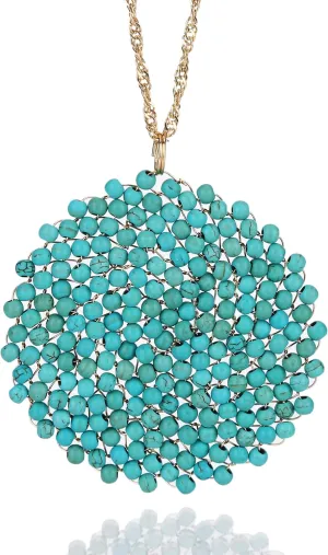 Niumike Handmade Crystal Circle Pendant Necklace for Women Disc Long Statement Necklaces with Box