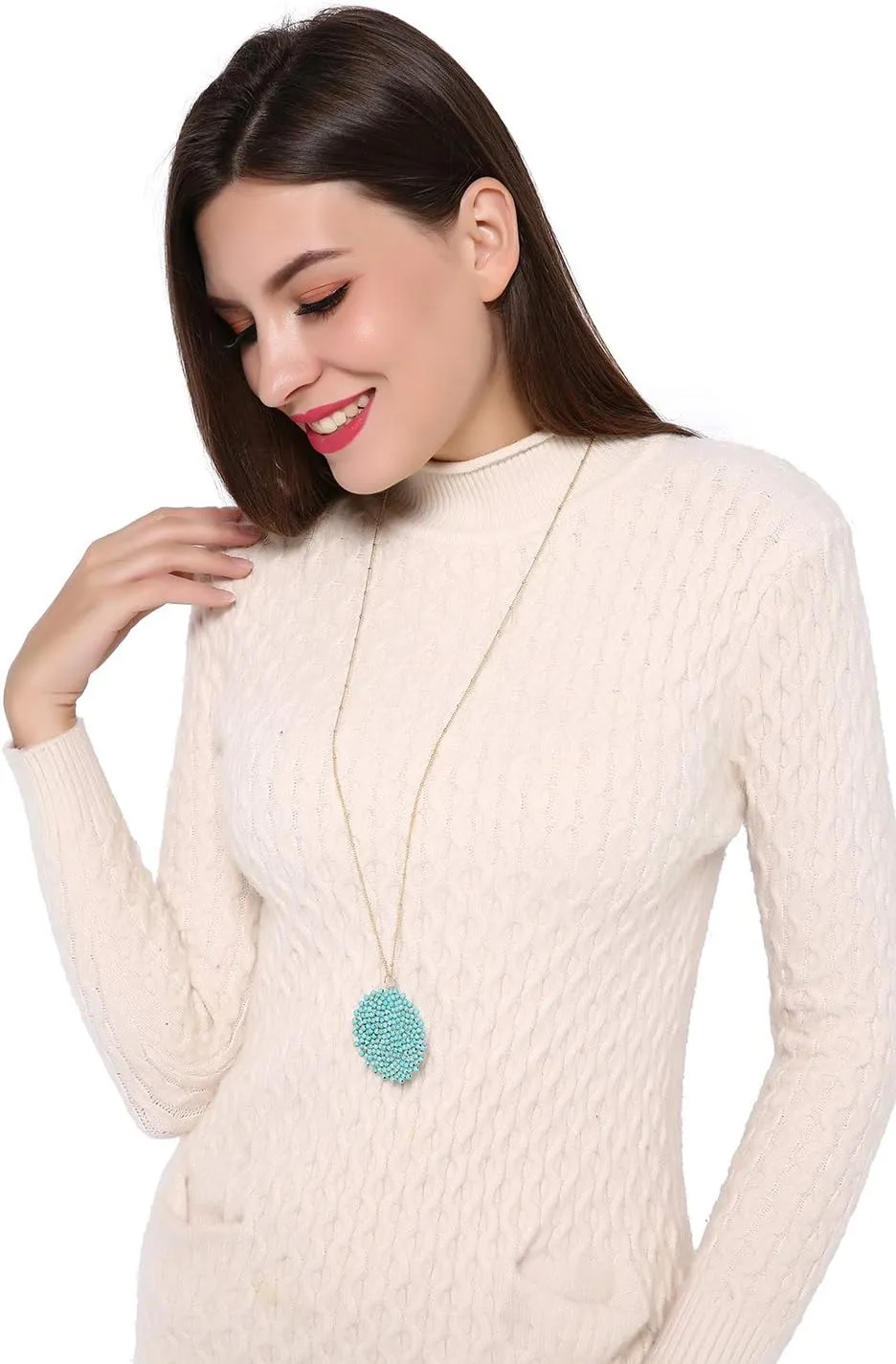 Niumike Handmade Crystal Circle Pendant Necklace for Women Disc Long Statement Necklaces with Box