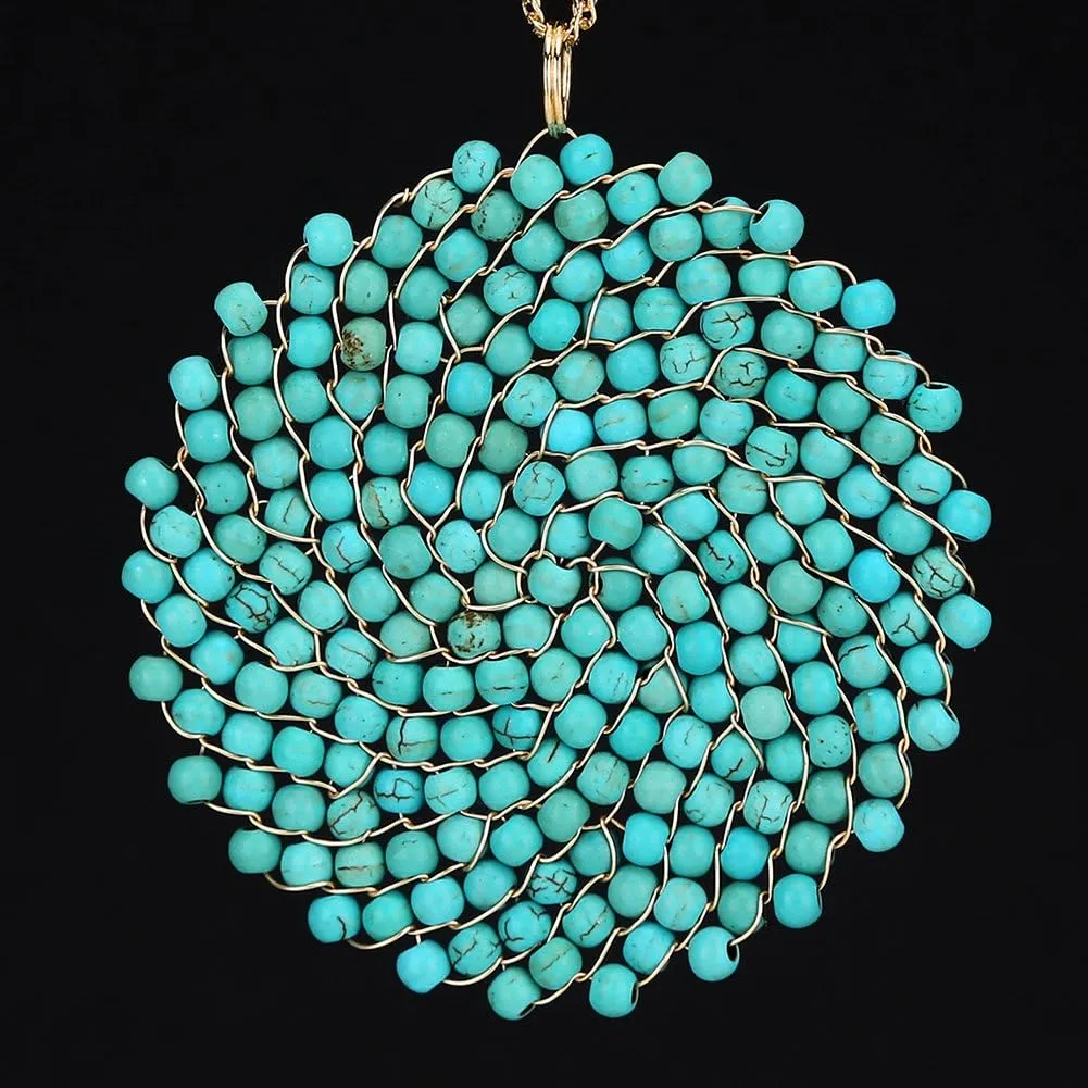 Niumike Handmade Crystal Circle Pendant Necklace for Women Disc Long Statement Necklaces with Box