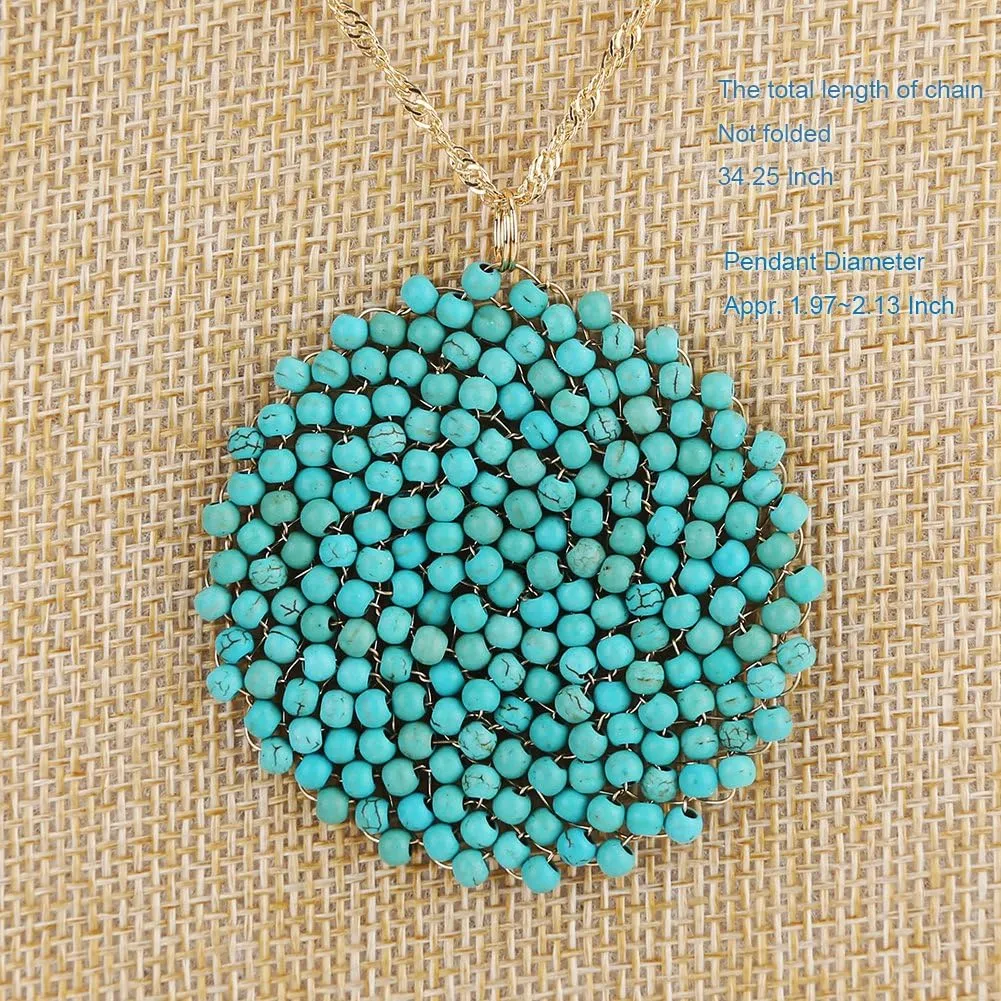 Niumike Handmade Crystal Circle Pendant Necklace for Women Disc Long Statement Necklaces with Box