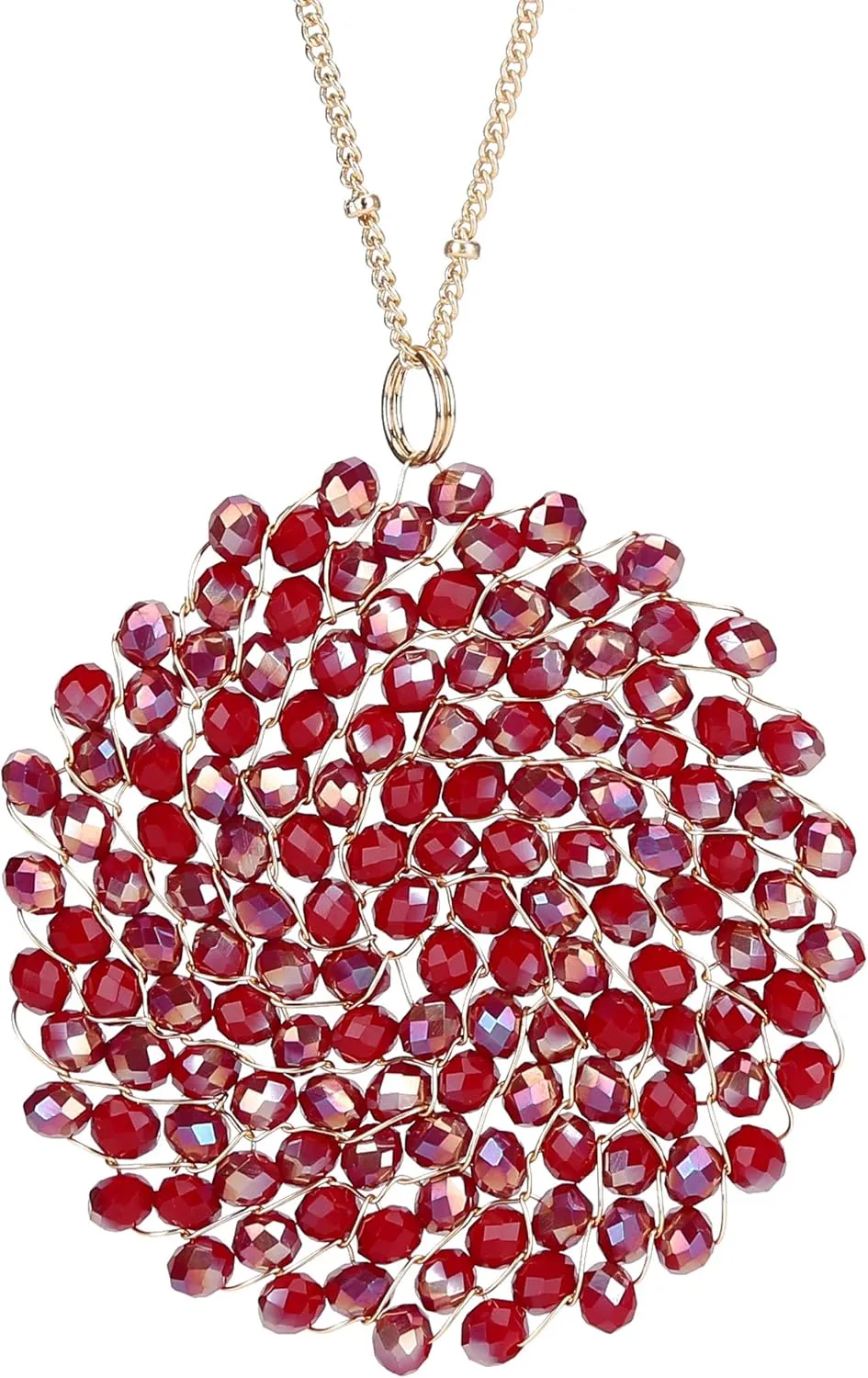Niumike Handmade Crystal Circle Pendant Necklace for Women Disc Long Statement Necklaces with Box