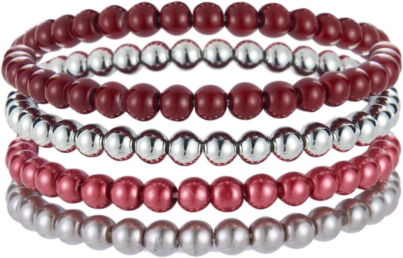 Noessla Beaded Pearl Stretch Bracelet Silver Stackable Crystal Beads Bracelets Trendy Costume Jewelry Mothers Day Gifts for Women