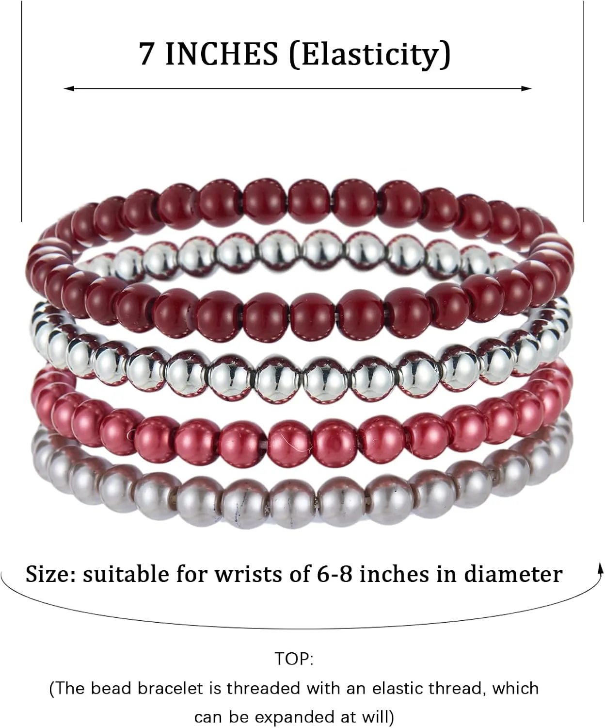 Noessla Beaded Pearl Stretch Bracelet Silver Stackable Crystal Beads Bracelets Trendy Costume Jewelry Mothers Day Gifts for Women