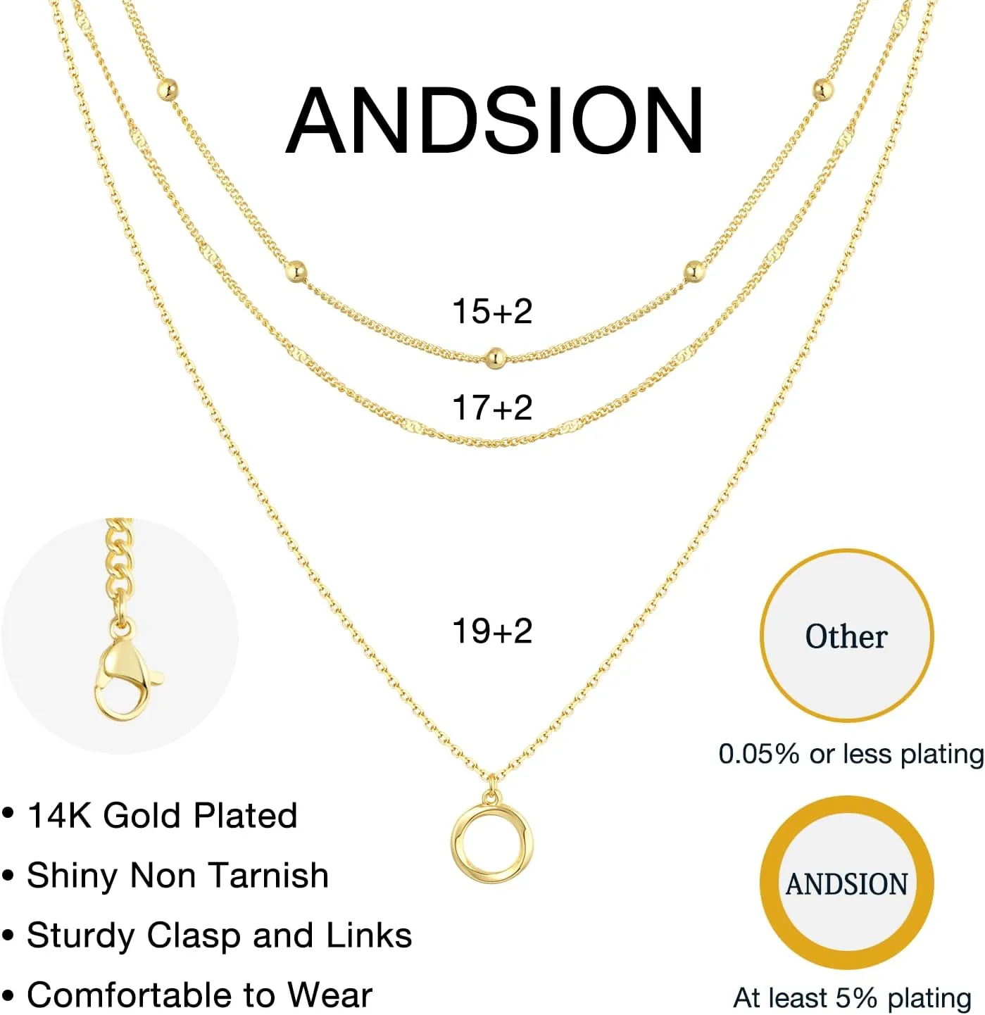 Non Tarnish 14k Gold Plated Layered Necklaces for Women Trendy, Sliver Stackable Dainty Herringbone | Paperclip | Rope | Cuban Chain Necklace Adjustable Jewelry Set Gift for Women
