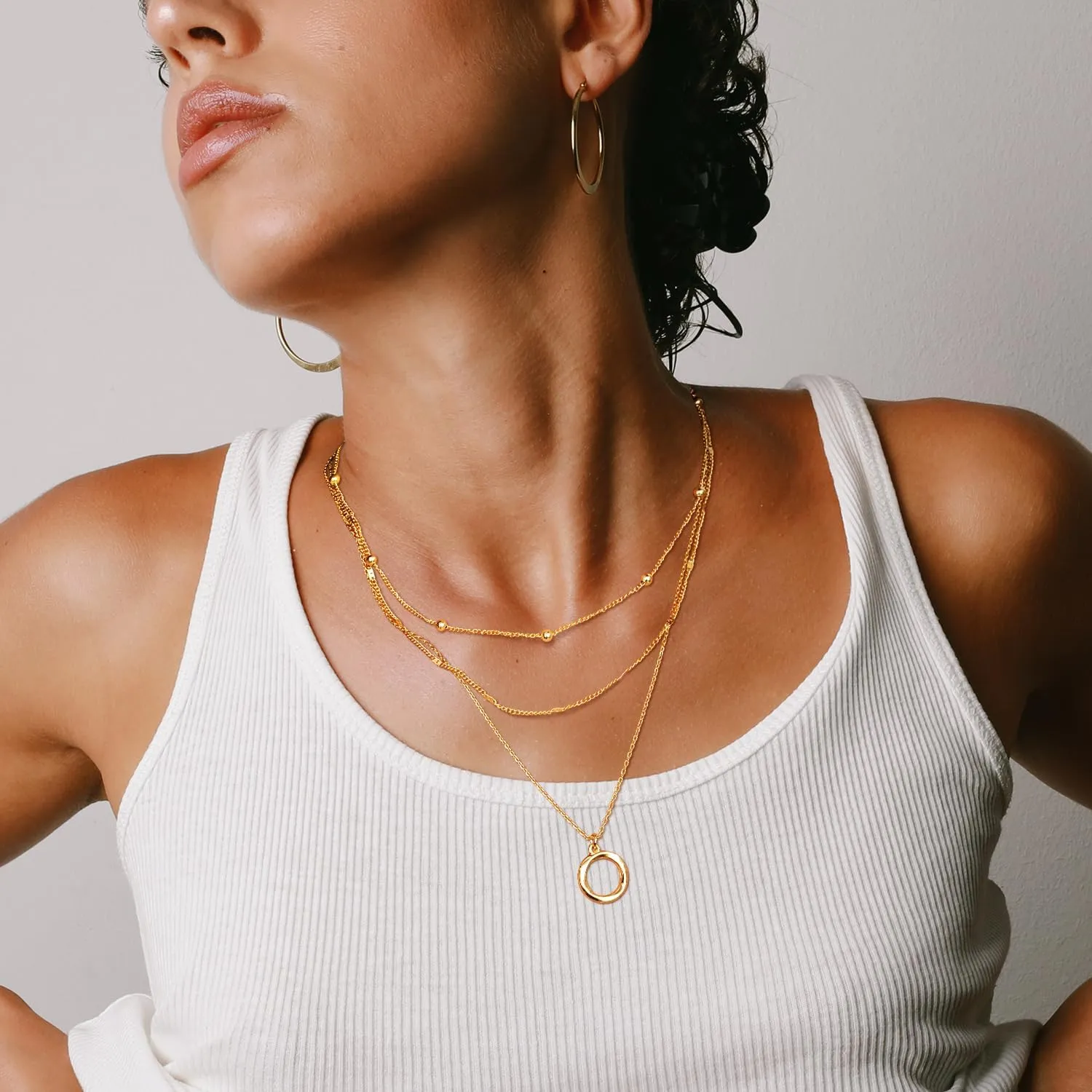 Non Tarnish 14k Gold Plated Layered Necklaces for Women Trendy, Sliver Stackable Dainty Herringbone | Paperclip | Rope | Cuban Chain Necklace Adjustable Jewelry Set Gift for Women