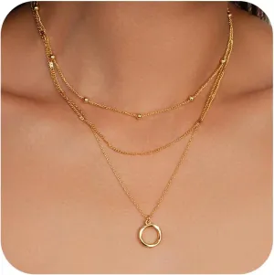 Non Tarnish 14k Gold Plated Layered Necklaces for Women Trendy, Sliver Stackable Dainty Herringbone | Paperclip | Rope | Cuban Chain Necklace Adjustable Jewelry Set Gift for Women