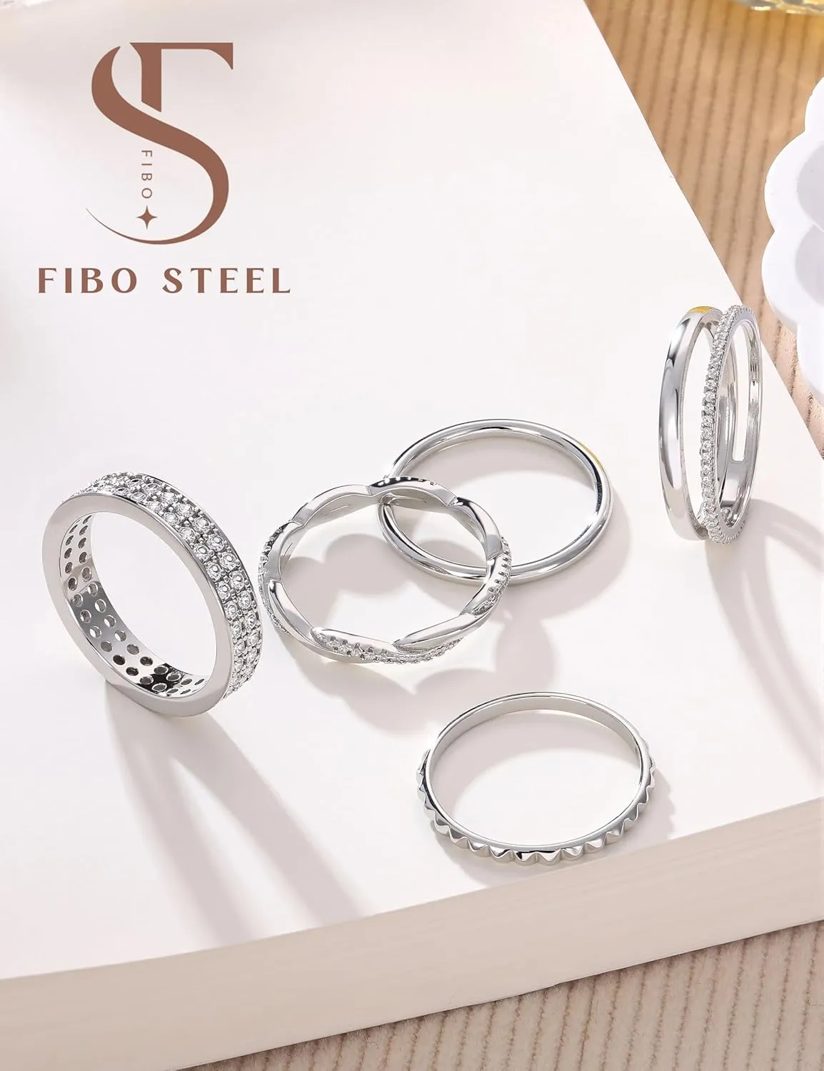 Non Tarnish Gold Silver Stackable Rings for Women - 14K Gold Plated Waterproof Stacking Thin Chunky Bands Cubic Zirconia Thumb Ring Set 2-4mm Trendy Statement Promise Engagement Rings Size 5-10