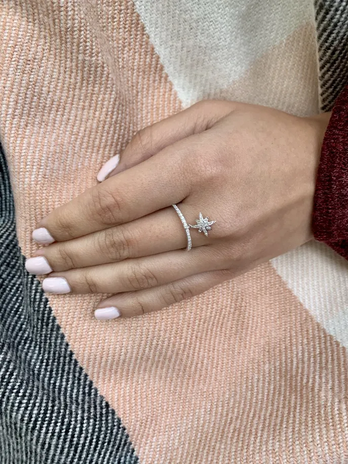 North Star Diamond Charm Ring in Sterling Silver
