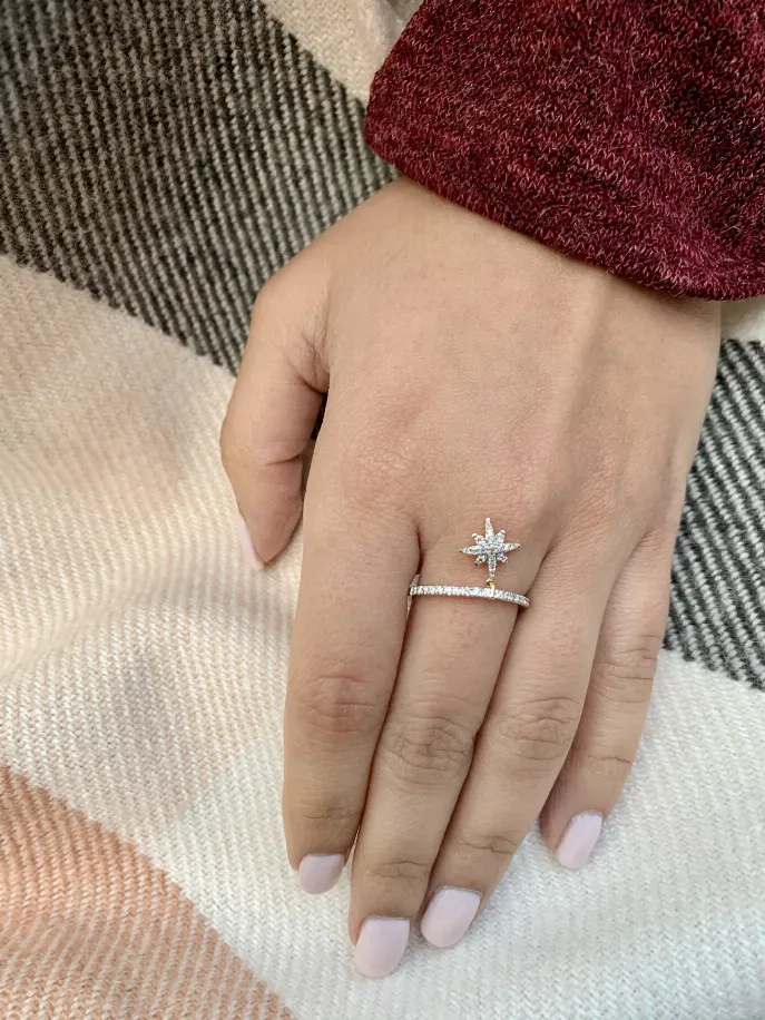North Star Diamond Charm Ring in Sterling Silver