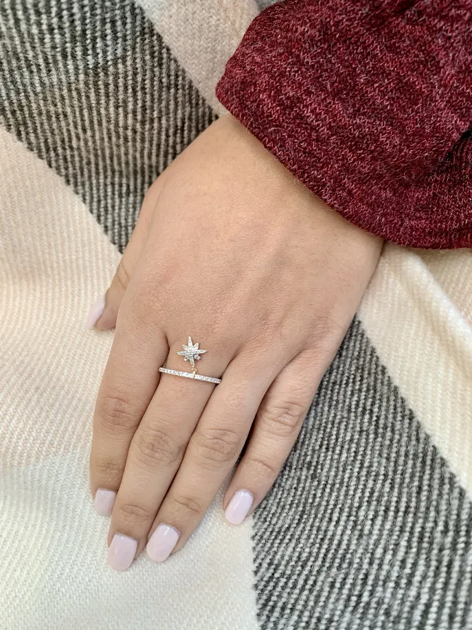 North Star Diamond Charm Ring in Sterling Silver