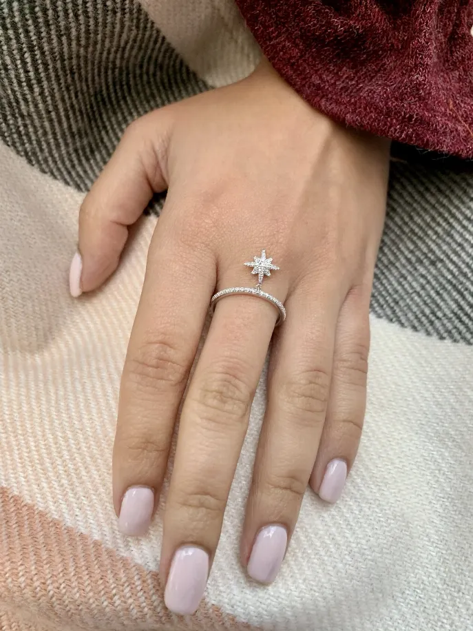 North Star Diamond Charm Ring in Sterling Silver