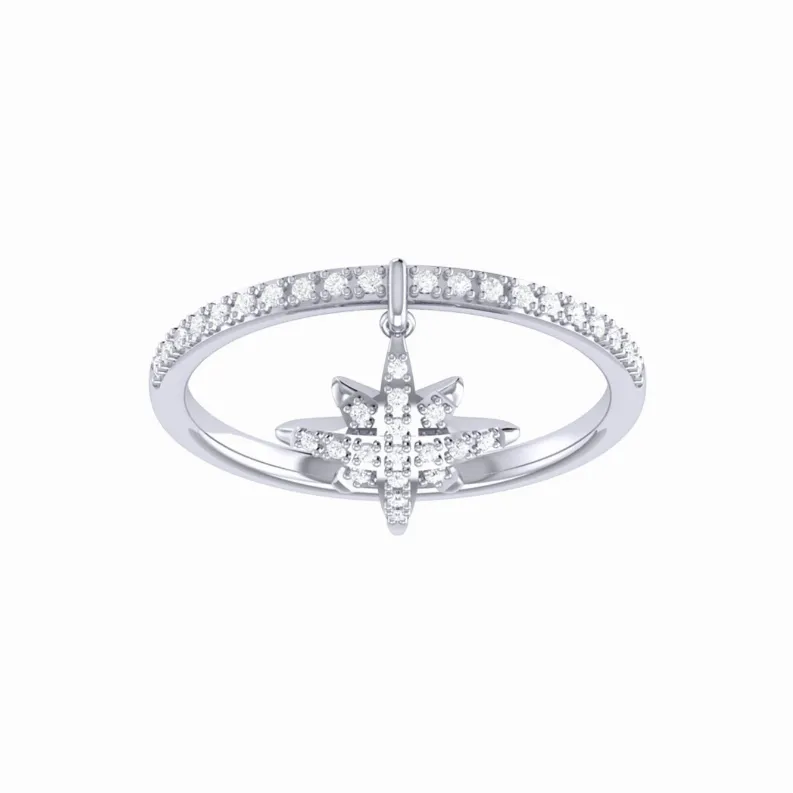 North Star Diamond Charm Ring in Sterling Silver