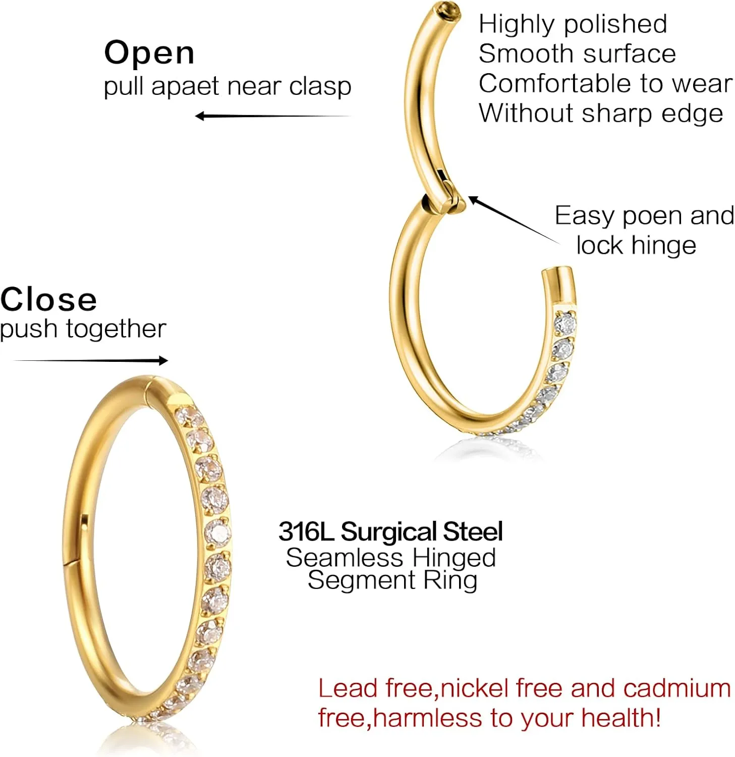 Nose Rings Hoops for Women Men Conch Hoop Earring Silver Gold 16g 18g Surgical Steel Tragus Nostril Helix Cartilage Clicker Ring Piercing Body Jewelry