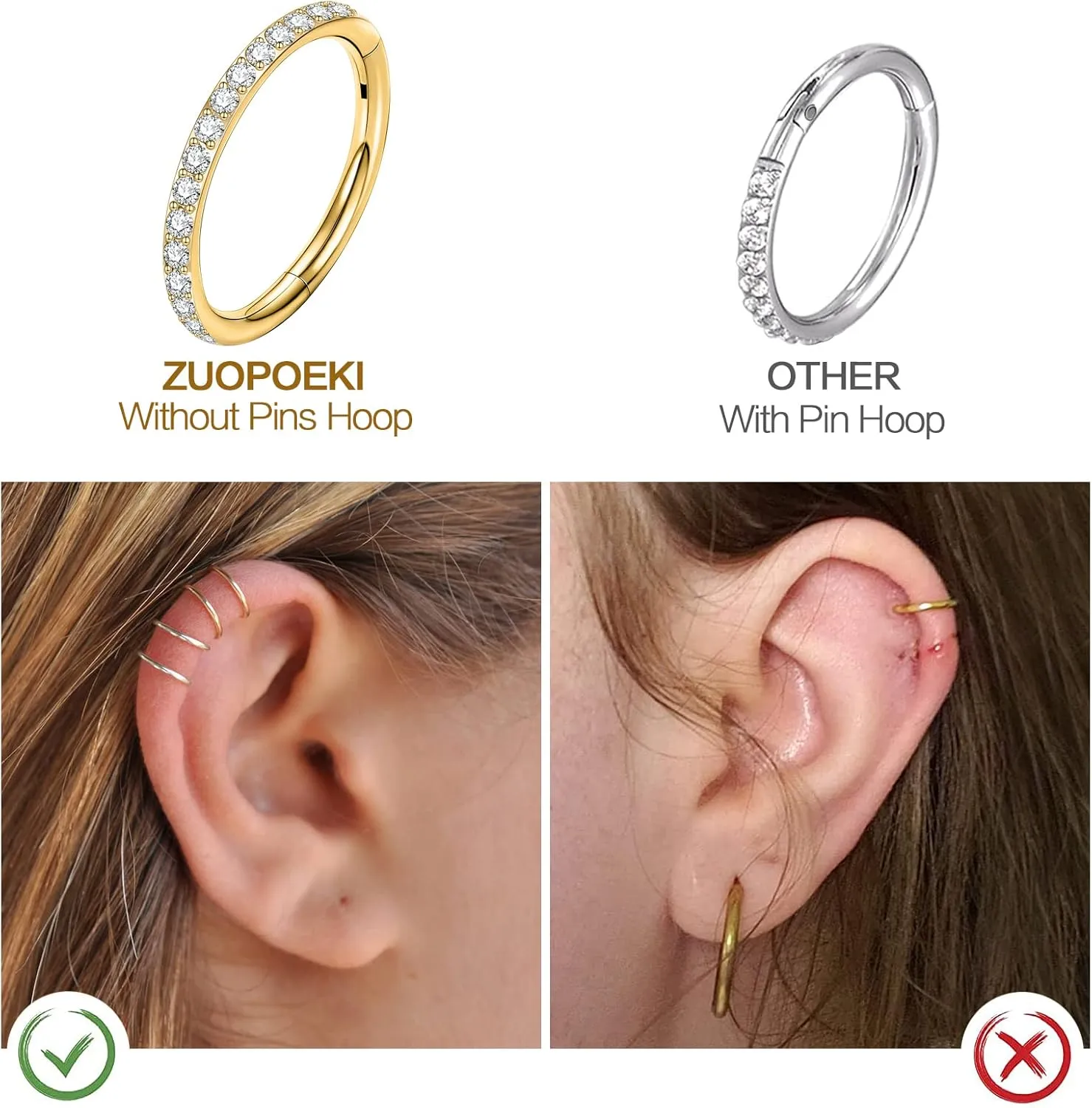 Nose Rings Hoops for Women Men Conch Hoop Earring Silver Gold 16g 18g Surgical Steel Tragus Nostril Helix Cartilage Clicker Ring Piercing Body Jewelry