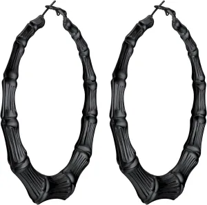 Novelty Bamboo Hoop Earrings For Women, Minimalist and Chic Jewelry, Black/18K Gold Plated Stainless Steel Earrings Hypoallergenic, Size:40mm/60mm/80mm, Come Box