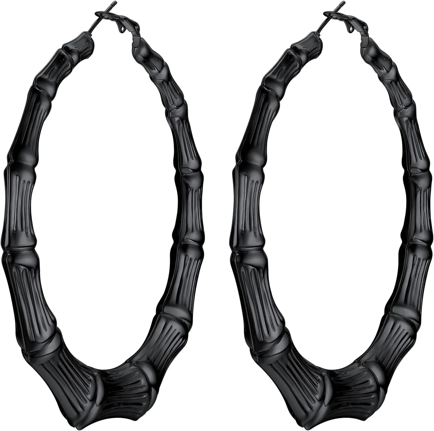 Novelty Bamboo Hoop Earrings For Women, Minimalist and Chic Jewelry, Black/18K Gold Plated Stainless Steel Earrings Hypoallergenic, Size:40mm/60mm/80mm, Come Box