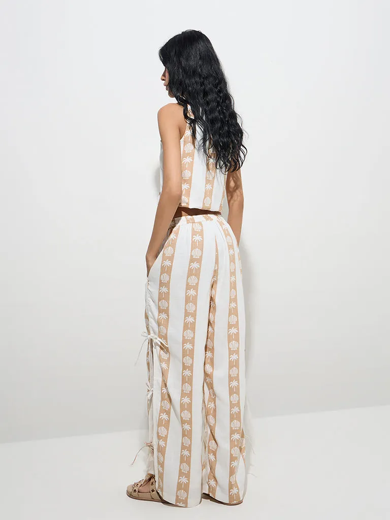 Nuon Beige Shell Printed Mid-Rise Cotton-Blend Pants