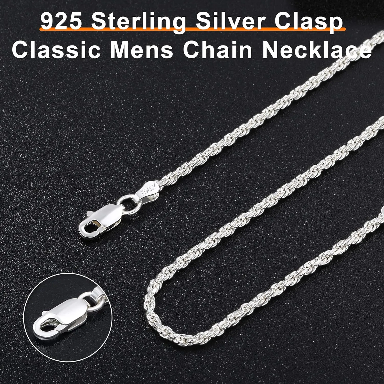 OCHCOH 925 Sterling Silver Clasp 2/2.5/3/4/5mm Rope Chain Necklace for Men Women Diamond Cut Silver Chain Necklace for Men 16-30 Inch