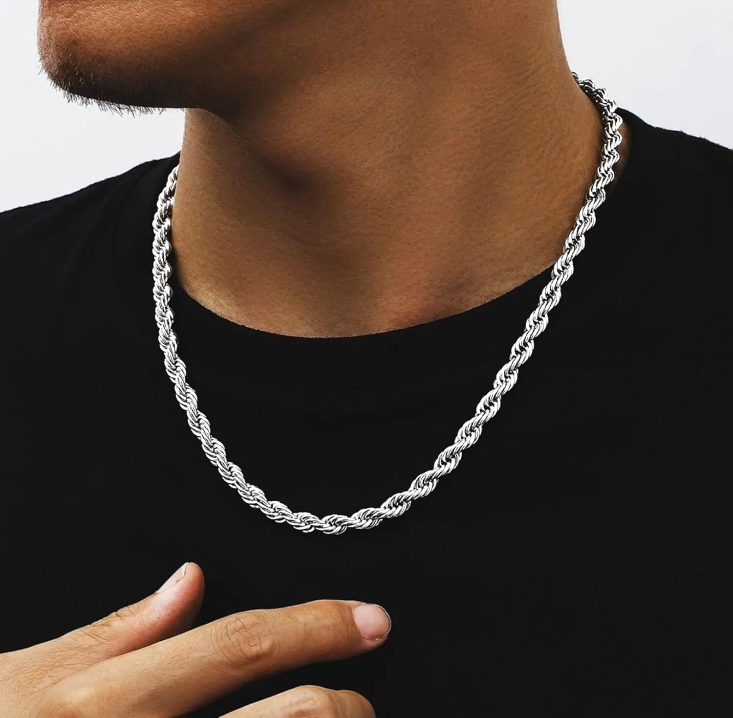 OCHCOH 925 Sterling Silver Clasp 2/2.5/3/4/5mm Rope Chain Necklace for Men Women Diamond Cut Silver Chain Necklace for Men 16-30 Inch