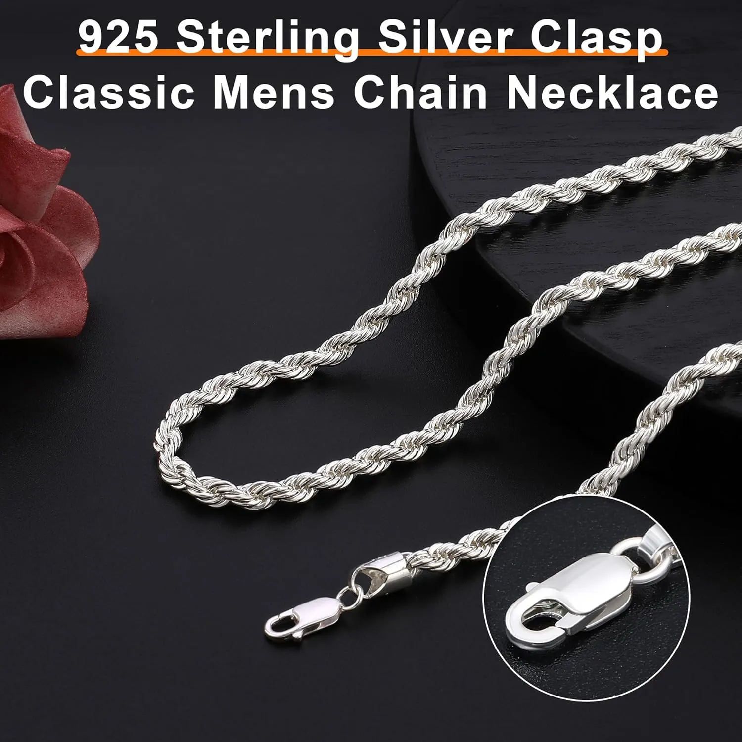 OCHCOH 925 Sterling Silver Clasp 2/2.5/3/4/5mm Rope Chain Necklace for Men Women Diamond Cut Silver Chain Necklace for Men 16-30 Inch