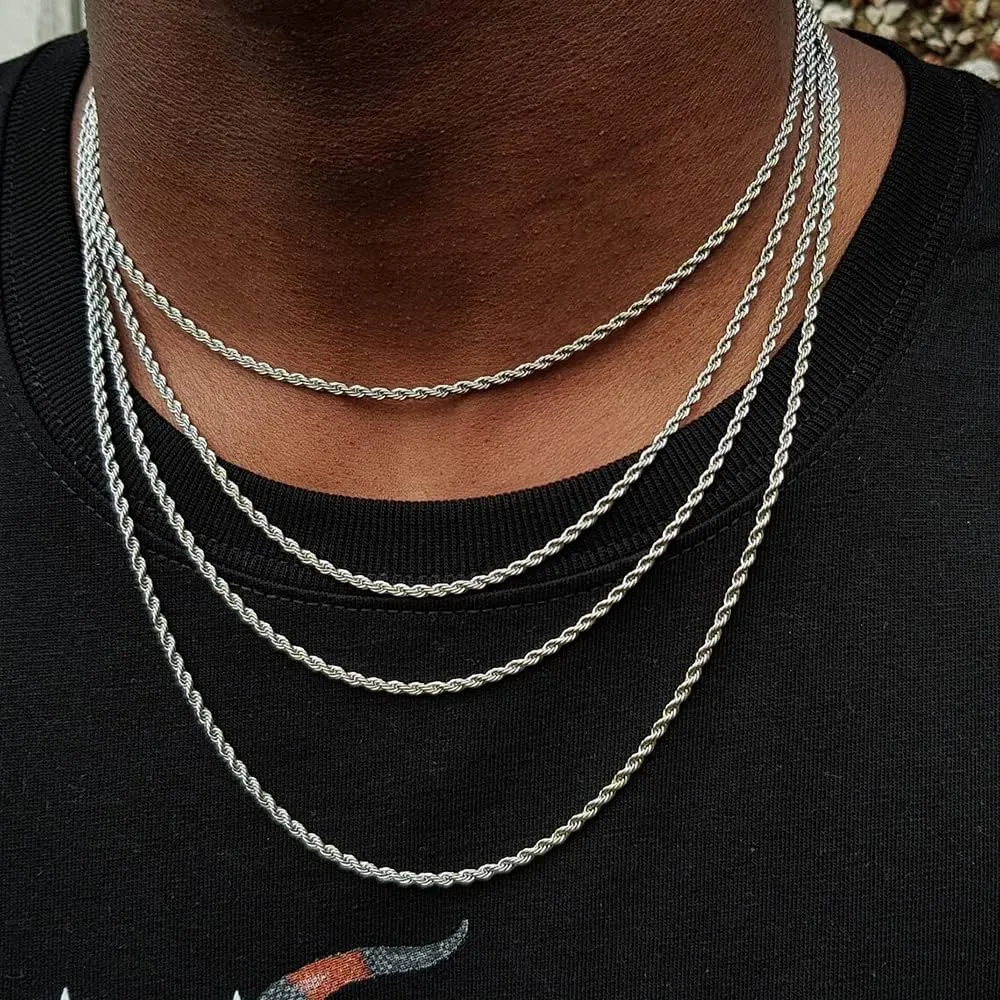 OCHCOH 925 Sterling Silver Clasp 2/2.5/3/4/5mm Rope Chain Necklace for Men Women Diamond Cut Silver Chain Necklace for Men 16-30 Inch