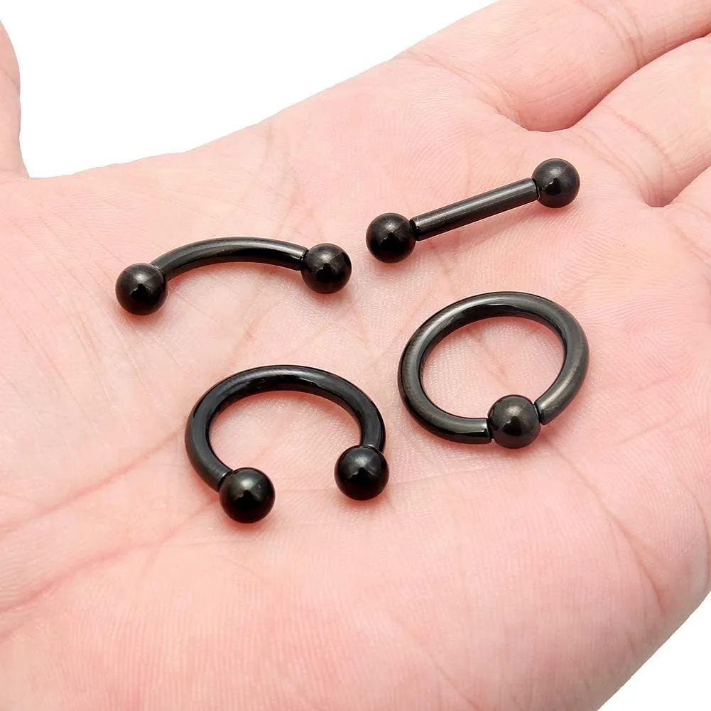 Ocptiy 6G 8G Septum Rings Large Ear Gauges Tunnels Plugs Earrings Stretching Kit 316L Surgical Steel Big Septum Nose Tongue Lip rings Piercing Jewelry Barbells 12mm 16mm 4Pcs