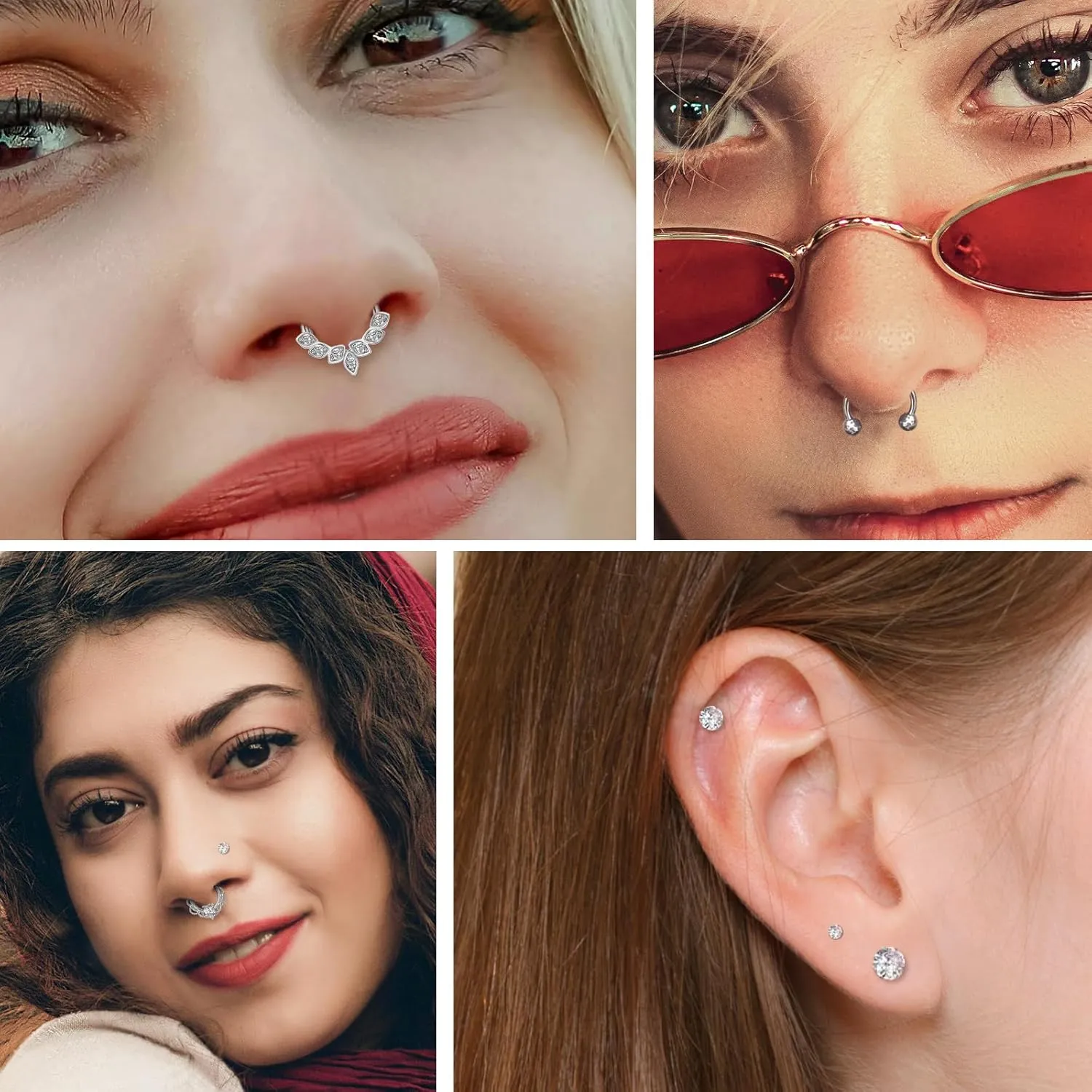 ONESING 2-6 16G Packs Magnetic Septum Nose Rings Fake Septum Ring Fake Septum Fake Nose Rings for Women Fake Piercing Inner 10mm-12mm Clip On Nose Rings Hoop No Pierced Stainless Steel Jewelry