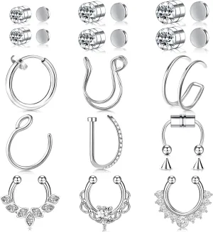 ONESING 2-6 16G Packs Magnetic Septum Nose Rings Fake Septum Ring Fake Septum Fake Nose Rings for Women Fake Piercing Inner 10mm-12mm Clip On Nose Rings Hoop No Pierced Stainless Steel Jewelry