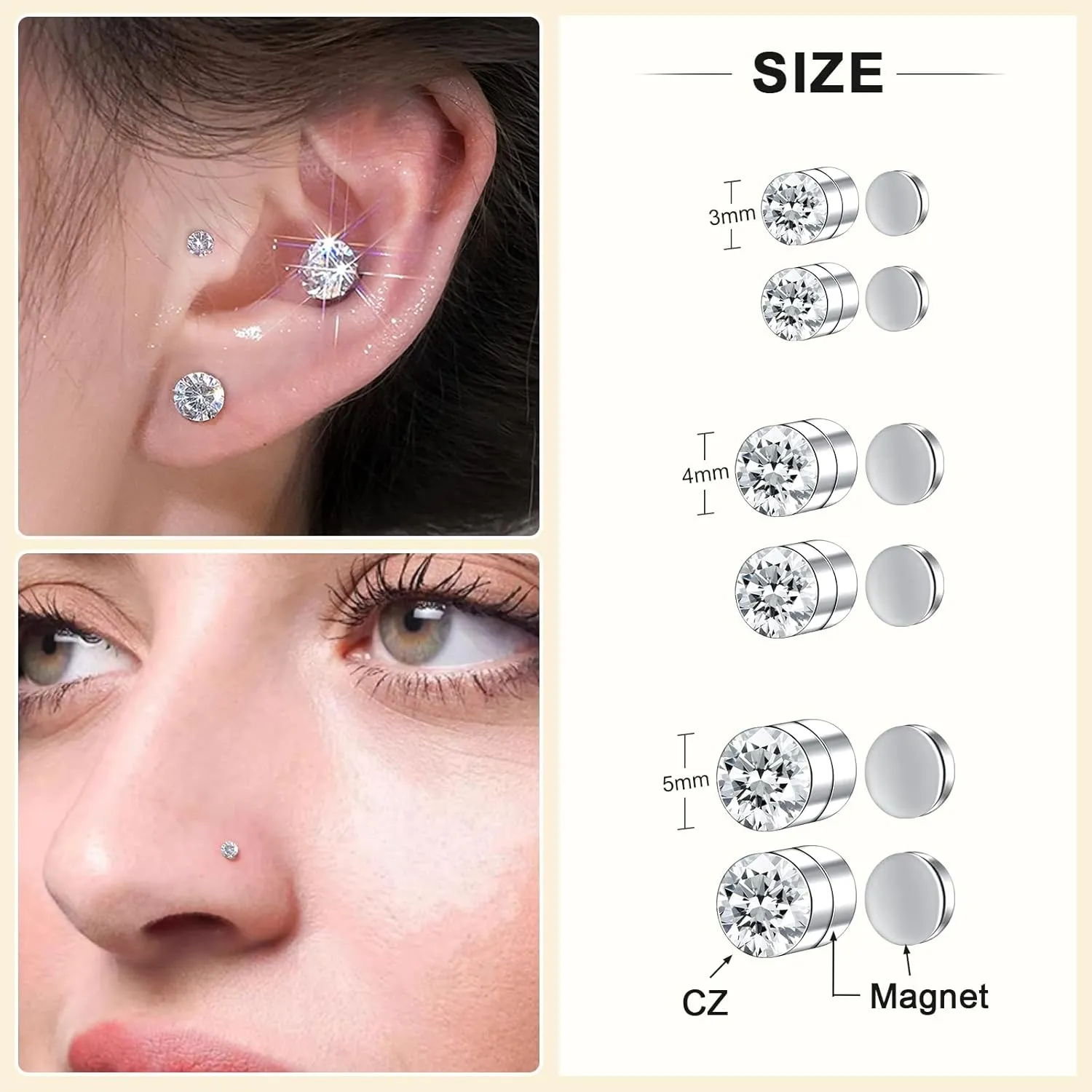ONESING 2-6 16G Packs Magnetic Septum Nose Rings Fake Septum Ring Fake Septum Fake Nose Rings for Women Fake Piercing Inner 10mm-12mm Clip On Nose Rings Hoop No Pierced Stainless Steel Jewelry