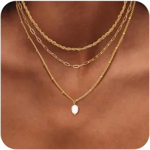 ORAZIO Gold Necklaces for Women,Layered Gold Necklace,14K Gold Plated Pendant Necklaces,Simple Choker Necklaces Set, Dainty Gold Chain Necklaces,Trendy Gold Stacked Jewelry Gifts for Women