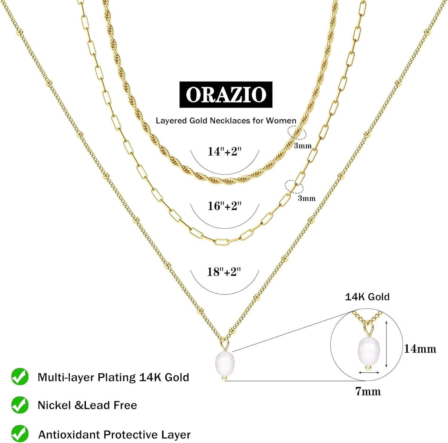 ORAZIO Gold Necklaces for Women,Layered Gold Necklace,14K Gold Plated Pendant Necklaces,Simple Choker Necklaces Set, Dainty Gold Chain Necklaces,Trendy Gold Stacked Jewelry Gifts for Women