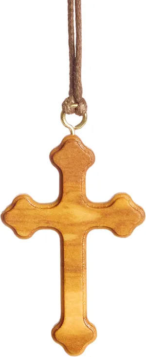 Orthodox Olive Wood Cross Necklace Pendant Handmade in Nazareth, Golden Brown