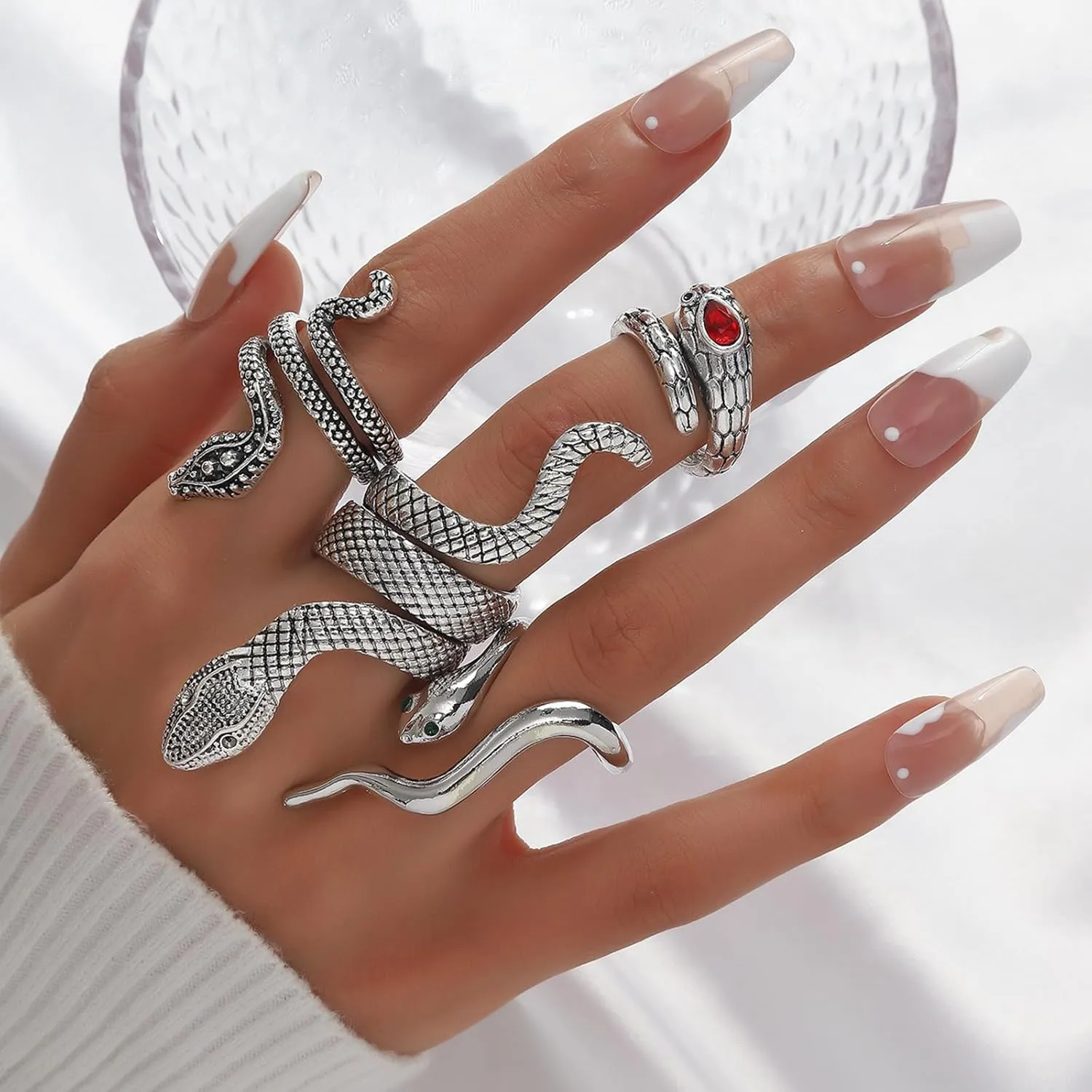 Otxas Gold Snake Ring - Adjustable Punk Boho Stacking Rings Set - Vintage Goth Silver Snake Ring Jewelry