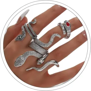 Otxas Gold Snake Ring - Adjustable Punk Boho Stacking Rings Set - Vintage Goth Silver Snake Ring Jewelry
