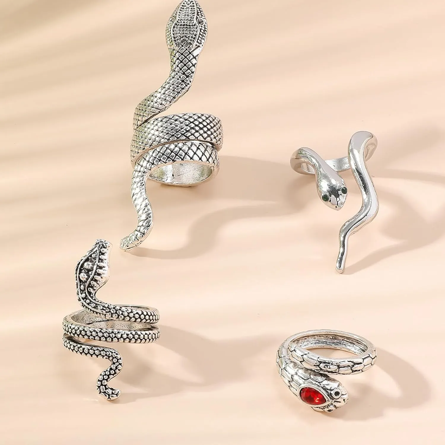 Otxas Gold Snake Ring - Adjustable Punk Boho Stacking Rings Set - Vintage Goth Silver Snake Ring Jewelry