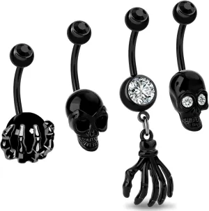 OUFER 4PCS Belly Button Rings Navel Rings Surgical Steel Black Ghost Belly Piercing Jewelry Belly Rings for Women