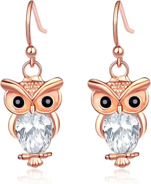 Owl Bird Crystal Earrings for Women Gold Silver Plated Cartoon Cute Animals Chic White Purple Cubic Zirconia Rhinestone Dangle Drop Earrings for Birthday Party Festival Christmas Jewelry Gifts