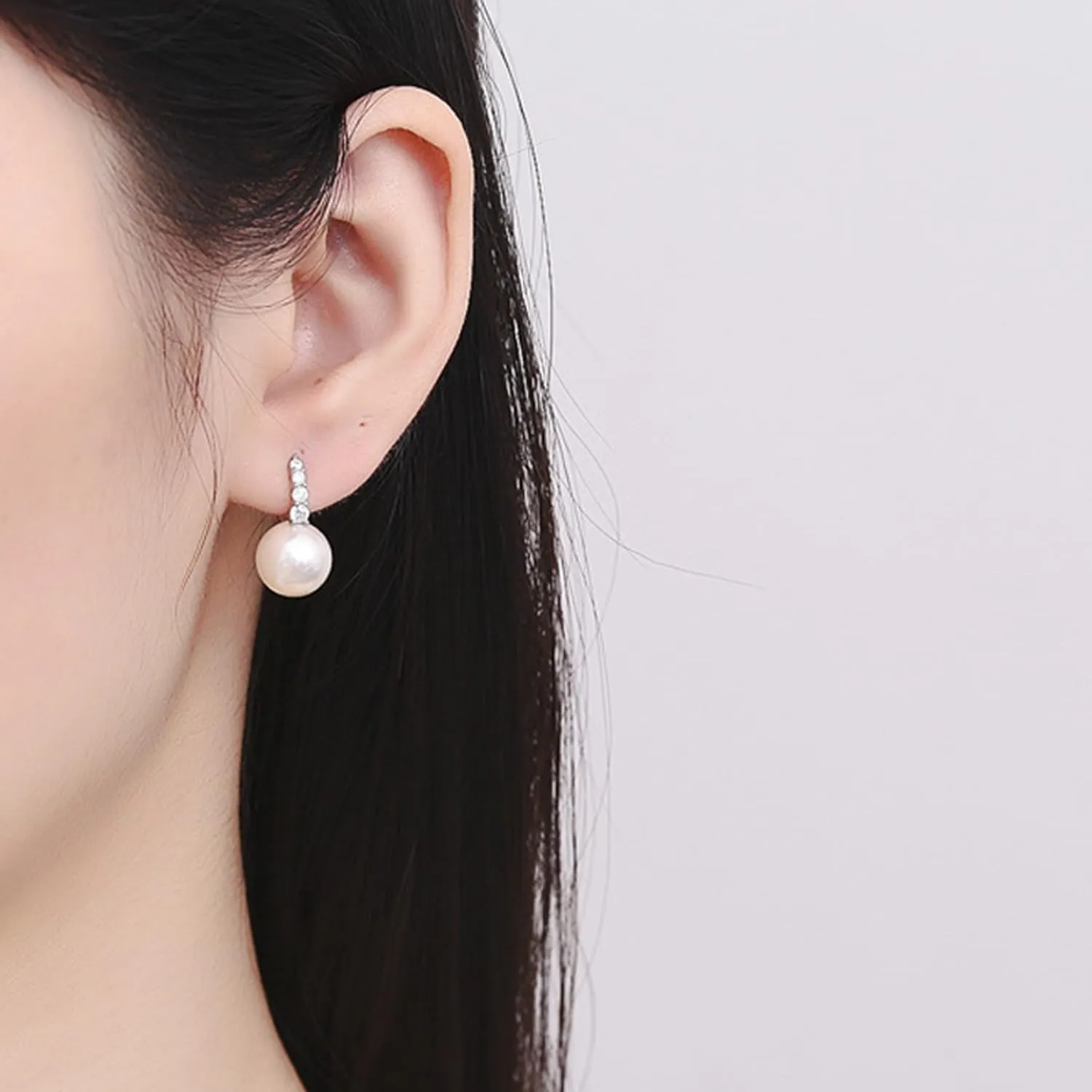 OwMell 18K Gold Plated Pearl Drop Earrings 5A Cubic Zirconia Pearl Dangle Elegant Earrings for Women Large Size 12mm