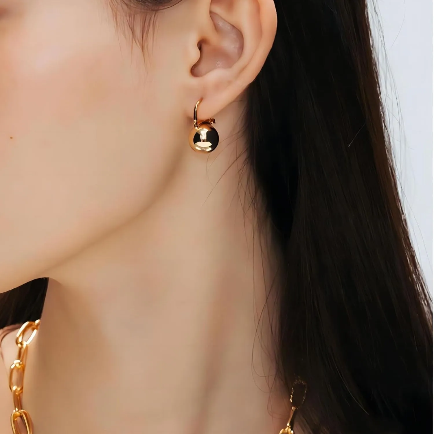 OwMell Elegant 925 Sterling Silver Pearl Drop Earrings Dangle Stud Gold Plated Earrings for Women Large Size 12mm