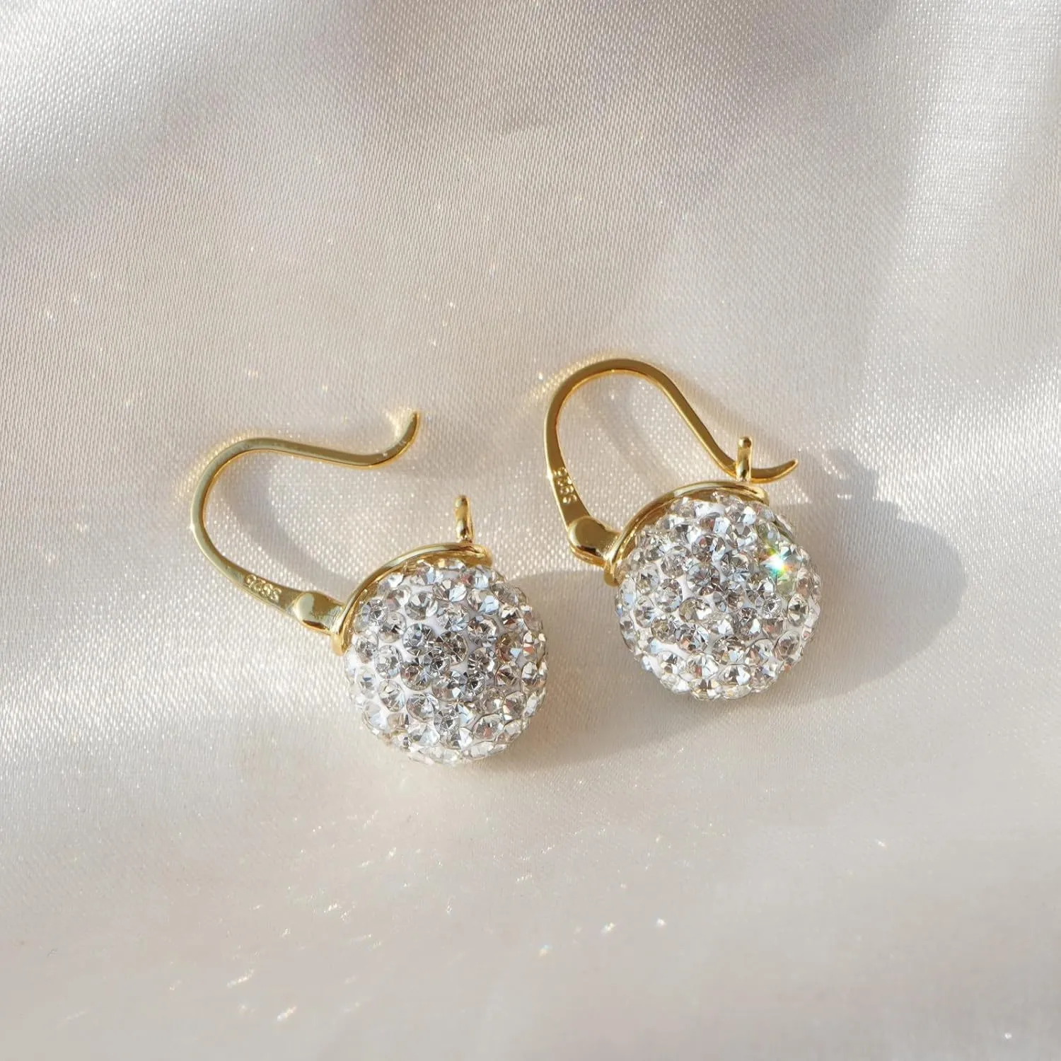 OwMell Elegant 925 Sterling Silver Pearl Drop Earrings Dangle Stud Gold Plated Earrings for Women Large Size 12mm