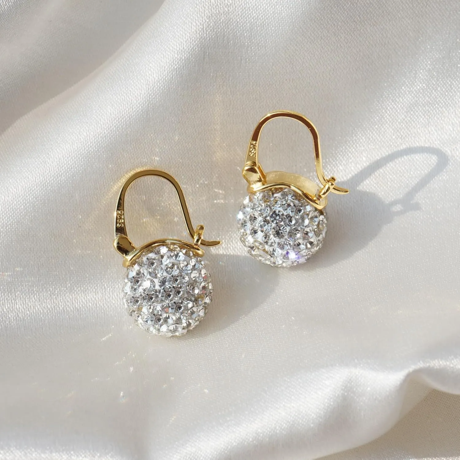 OwMell Elegant 925 Sterling Silver Pearl Drop Earrings Dangle Stud Gold Plated Earrings for Women Large Size 12mm