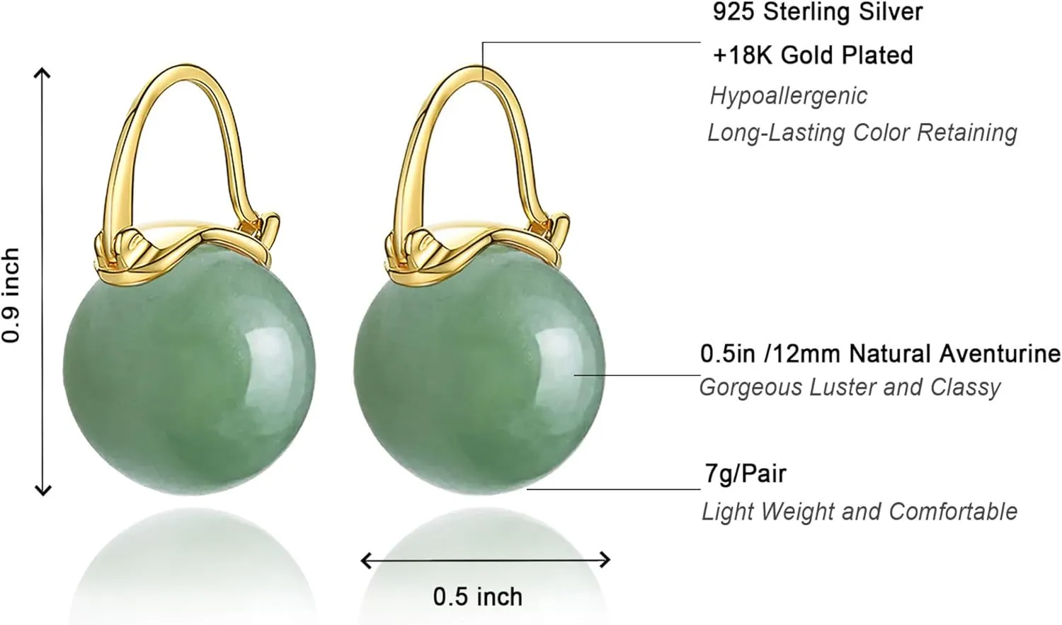 OwMell Elegant 925 Sterling Silver Pearl Drop Earrings Dangle Stud Gold Plated Earrings for Women Large Size 12mm