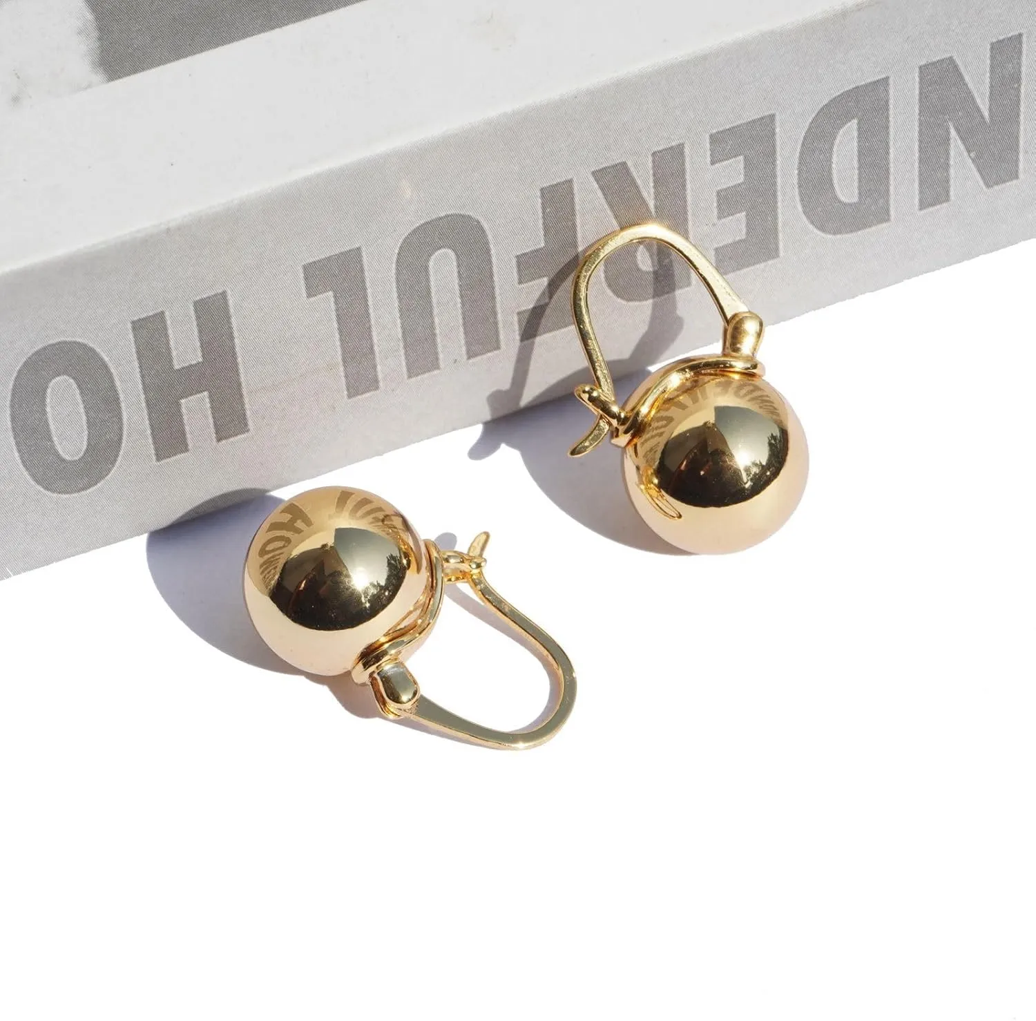 OwMell Elegant 925 Sterling Silver Pearl Drop Earrings Dangle Stud Gold Plated Earrings for Women Large Size 12mm