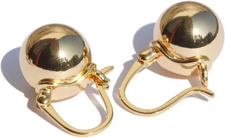 OwMell Elegant 925 Sterling Silver Pearl Drop Earrings Dangle Stud Gold Plated Earrings for Women Large Size 12mm