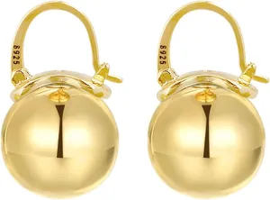 OwMell Elegant 925 Sterling Silver Pearl Drop Earrings Dangle Stud Gold Plated Earrings for Women Large Size 12mm