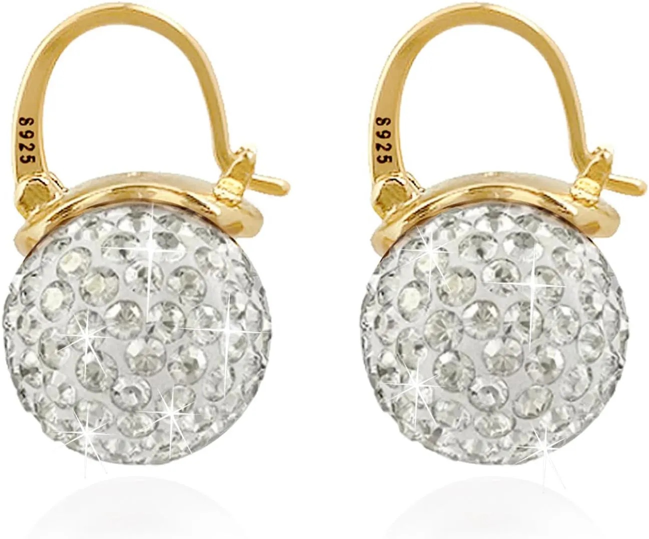 OwMell Elegant 925 Sterling Silver Pearl Drop Earrings Dangle Stud Gold Plated Earrings for Women Large Size 12mm
