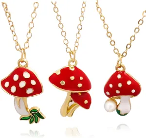 Pack 3 Cute Mushroom Pendant Chain Necklace for Three Best Friends Daughter Gold Dainty Fashion Friendship Christmas Birthday Jewelry Gifts
