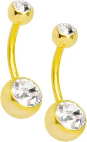 Pair of 14ga Gold I.p. 2 Jewel Belly Navel Rings 316l Surgical Steel