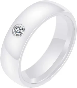 PAMTIER Unisex Ceramic Micro Round Cubic Zirconia Inlay High Polished Couple Ring